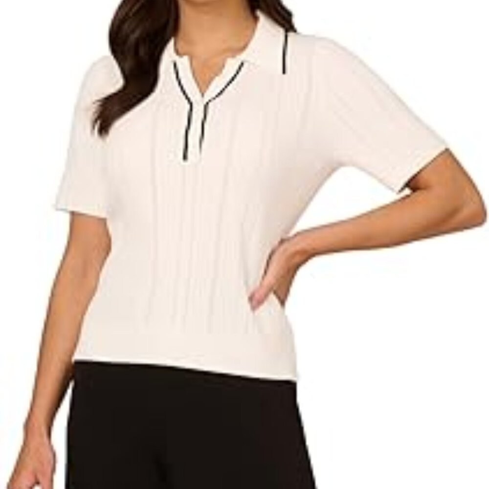 NWT Adrianna Papell Tipped Short Sleeve Polo Sweater - Picture 5 of 5